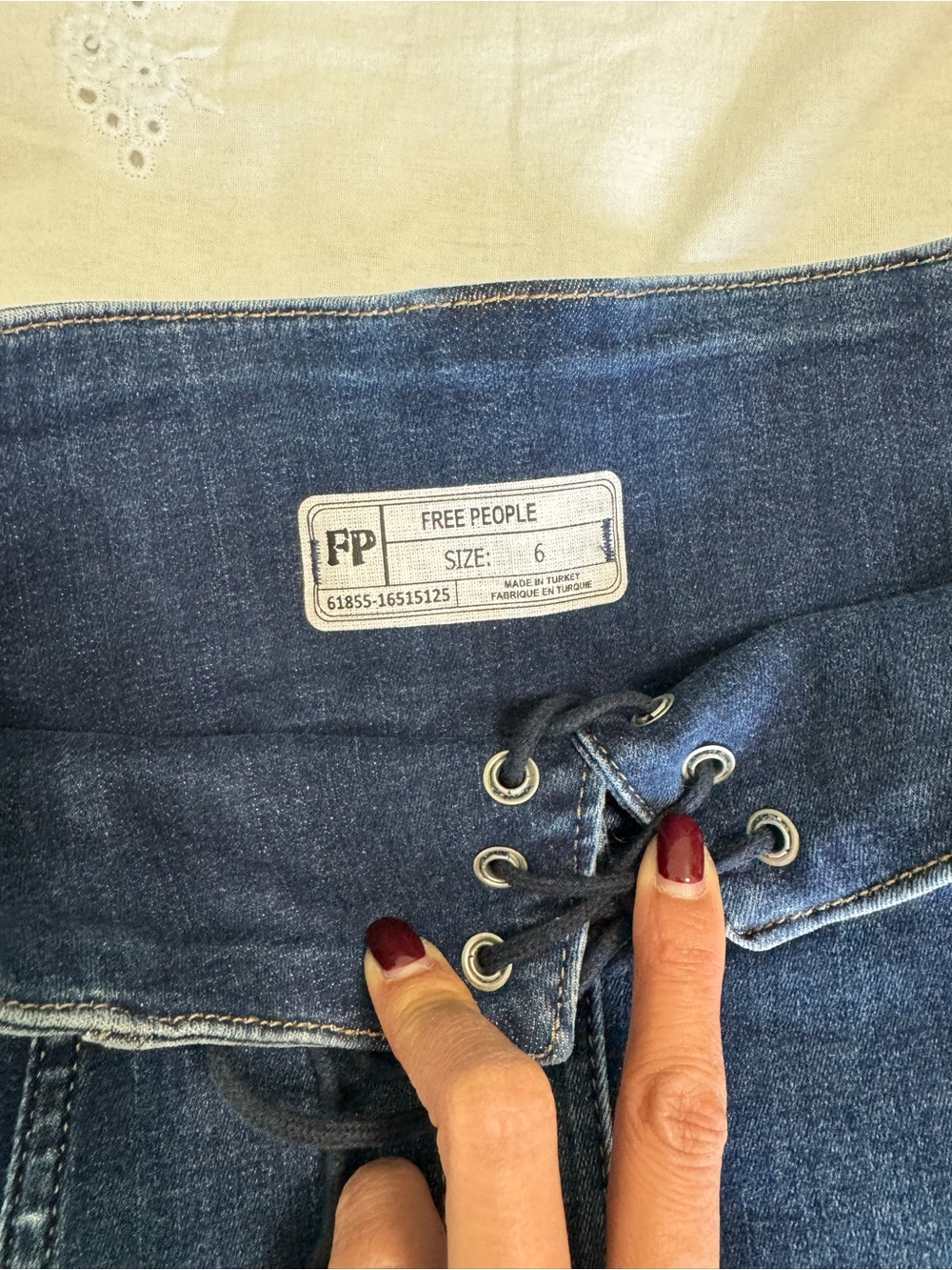 Free People Dark Blue Lace-Up A-Line Denim Skirt - Picture 2 of 4